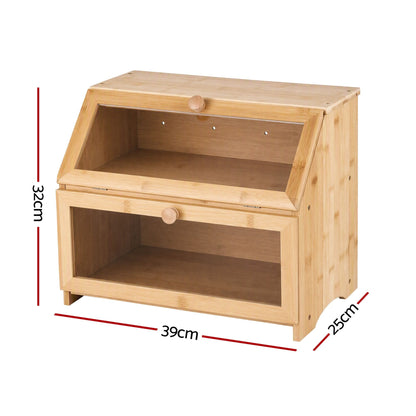 Alona.com.au Home & Garden > Kitchenware > Food Storage Artiss Bamboo Bread Box 2-Tier Kitchen Countertop Storage 39cm Natural