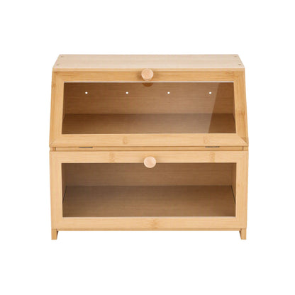 Alona.com.au Home & Garden > Kitchenware > Food Storage Artiss Bamboo Bread Box 2-Tier Kitchen Countertop Storage 39cm Natural