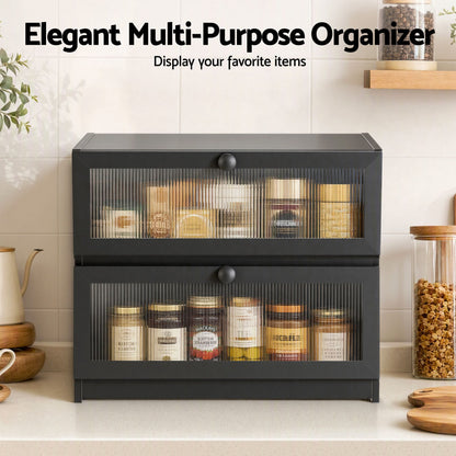 Alona.com.au Home & Garden > Kitchenware > Food Storage Artiss Bamboo Bread Box 2-Tier Kitchen Countertop Storage 40cm Black