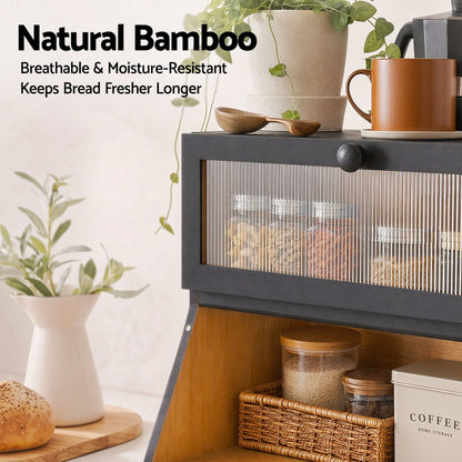 Alona.com.au Home & Garden > Kitchenware > Food Storage Artiss Bamboo Bread Box 2-Tier Kitchen Countertop Storage 40cm Black