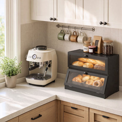 Alona.com.au Home & Garden > Kitchenware > Food Storage Artiss Bamboo Bread Box 2-Tier Kitchen Countertop Storage 40cm Black