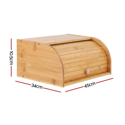 Alona.com.au Home & Garden > Kitchenware > Food Storage Artiss Bamboo Bread Box Bin Roll Top Kitchen Countertop Storage 45cm Natural
