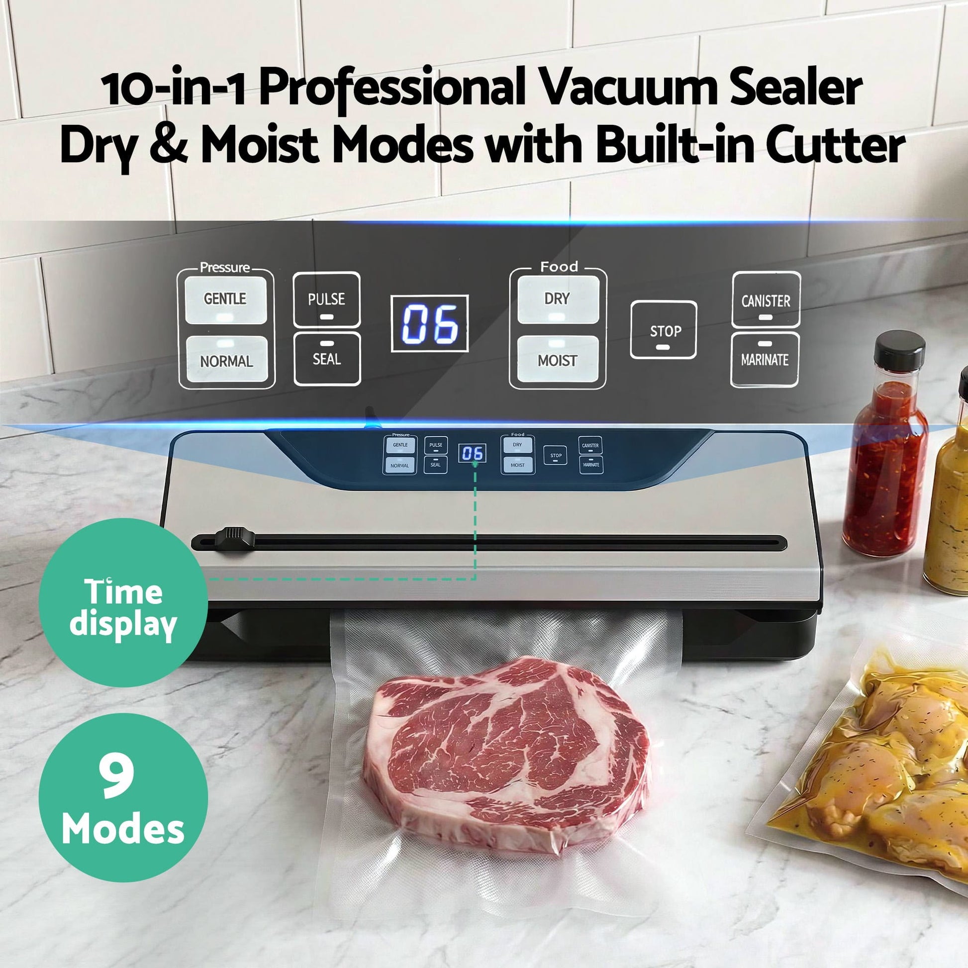 Alona.com.au Home & Garden > Kitchenware > Food Storage Devanti Food Vacuum Sealer Machine Auto Seal Slide Cutter 9 Modes Marinate Black