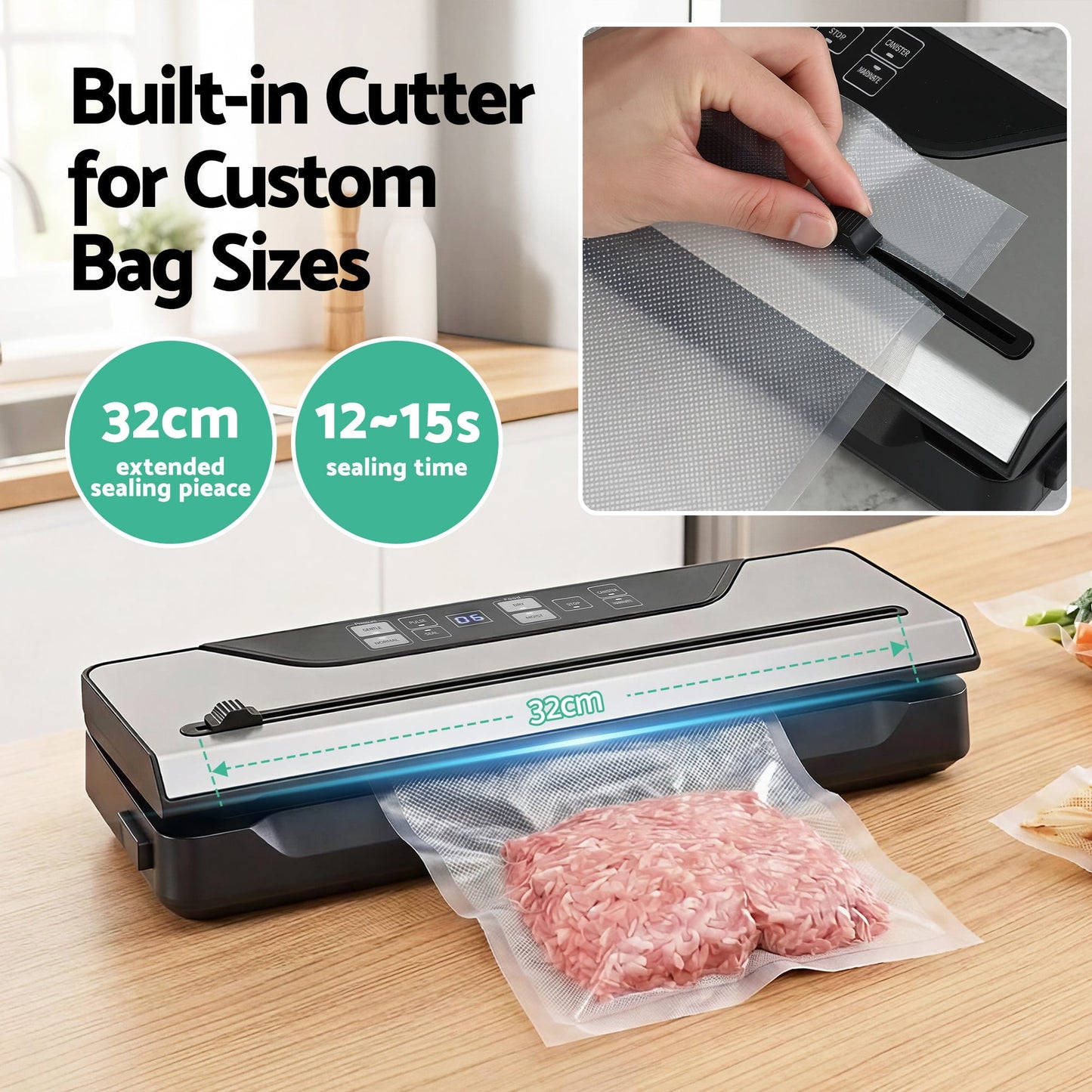 Alona.com.au Home & Garden > Kitchenware > Food Storage Devanti Food Vacuum Sealer Machine Auto Seal Slide Cutter 9 Modes Marinate Black