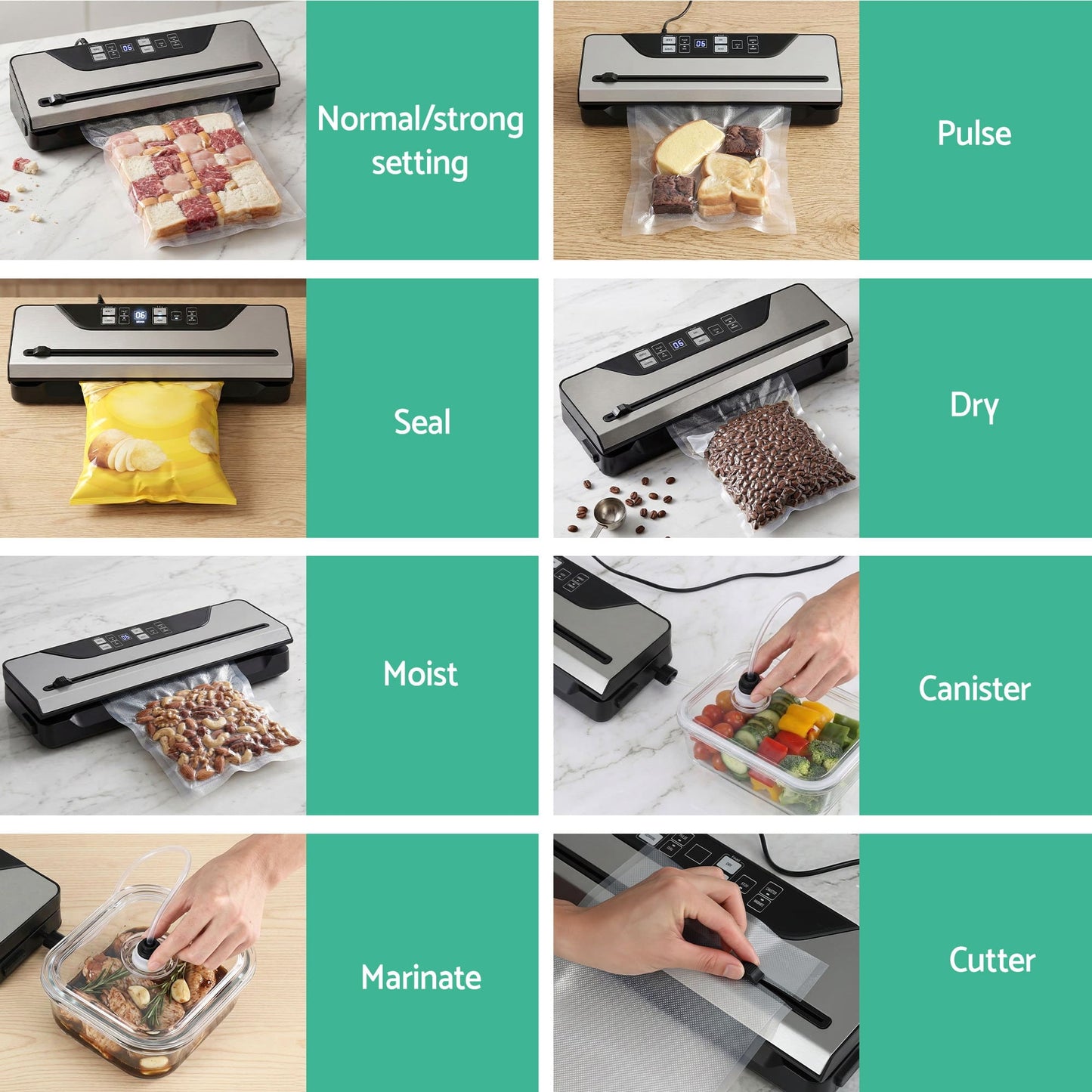 Alona.com.au Home & Garden > Kitchenware > Food Storage Devanti Food Vacuum Sealer Machine Auto Seal Slide Cutter 9 Modes Marinate Black