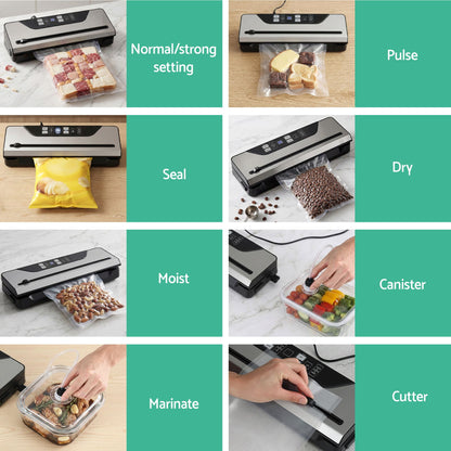 Alona.com.au Home & Garden > Kitchenware > Food Storage Devanti Food Vacuum Sealer Machine Auto Seal Slide Cutter 9 Modes Marinate Black