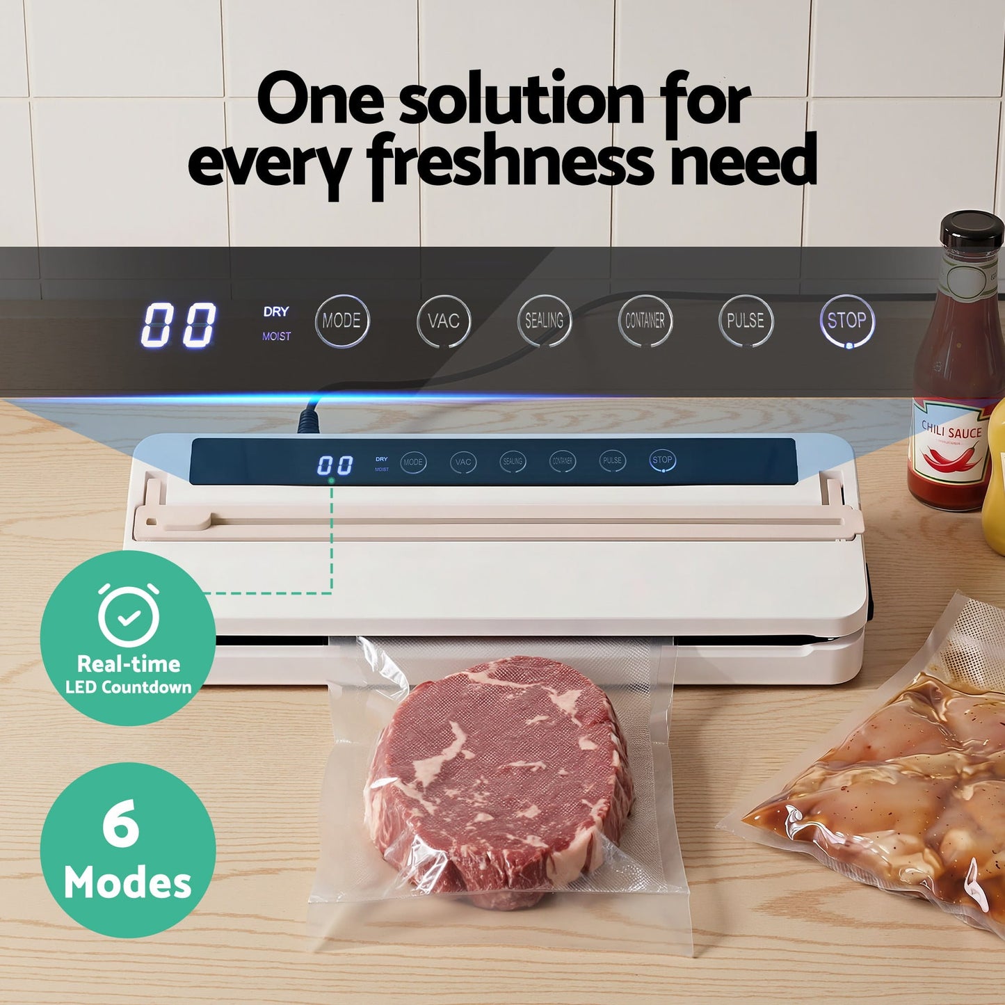 Alona.com.au Home & Garden > Kitchenware > Food Storage Devanti Food Vacuum Sealer Machine Fresh Storage Auto Seal Slide Cutter 6 Modes White