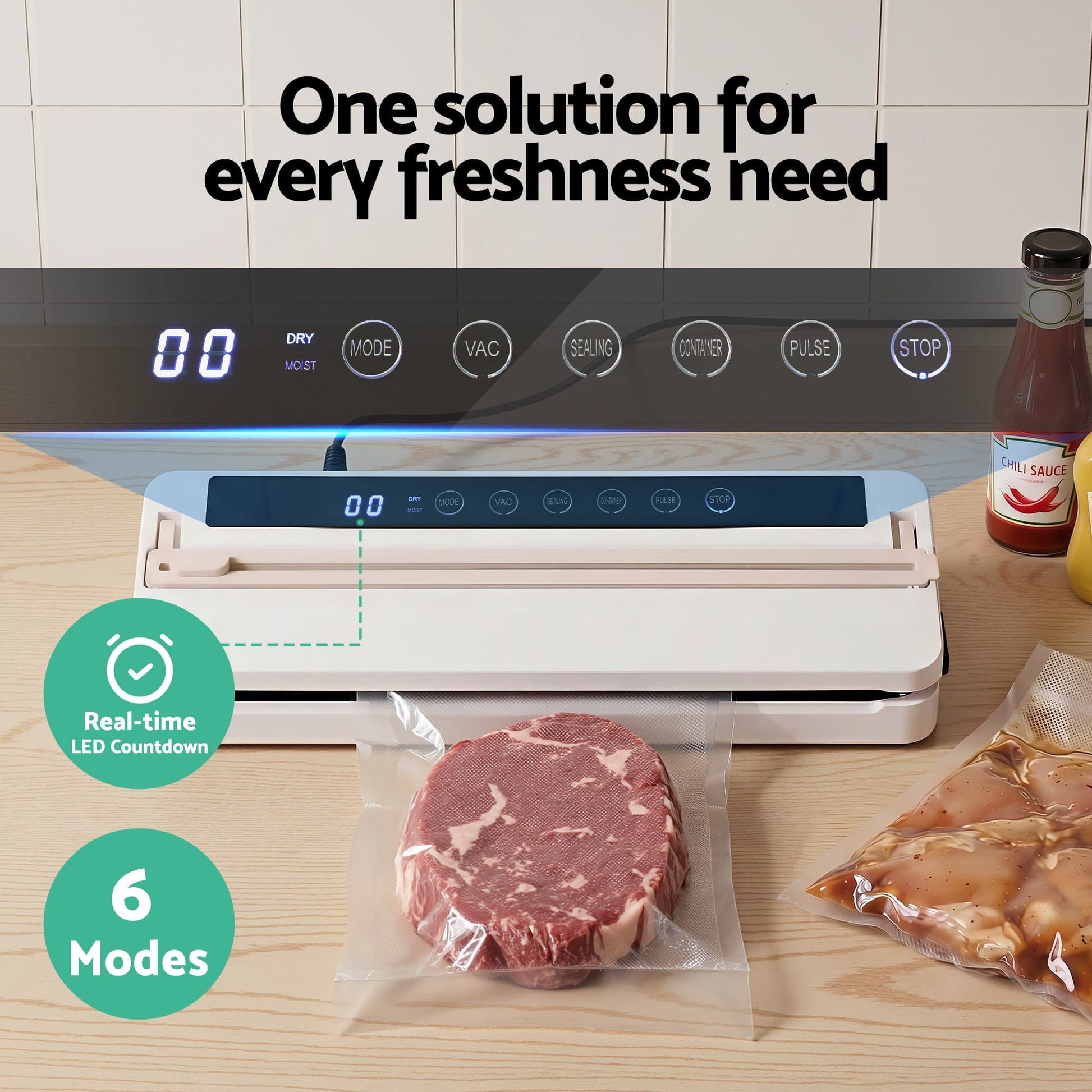 Alona.com.au Home & Garden > Kitchenware > Food Storage Devanti Food Vacuum Sealer Machine Fresh Storage Auto Seal Slide Cutter 6 Modes White