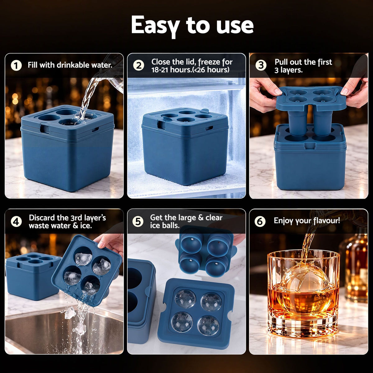 Alona.com.au Home & Garden > Kitchenware > Kitchen Utensils Artiss 5cm Clear Ice Mold Large Sphere Ice Ball Tray for Whiskey