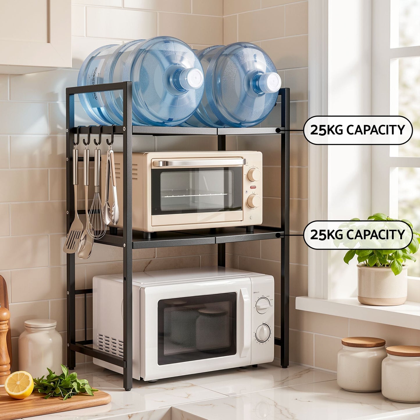 Alona.com.au Home & Garden > Kitchenware > Kitchen Utensils Artiss Kitchen Bakers Rack 40-60CMX78CM Metal Microwave Stand Black