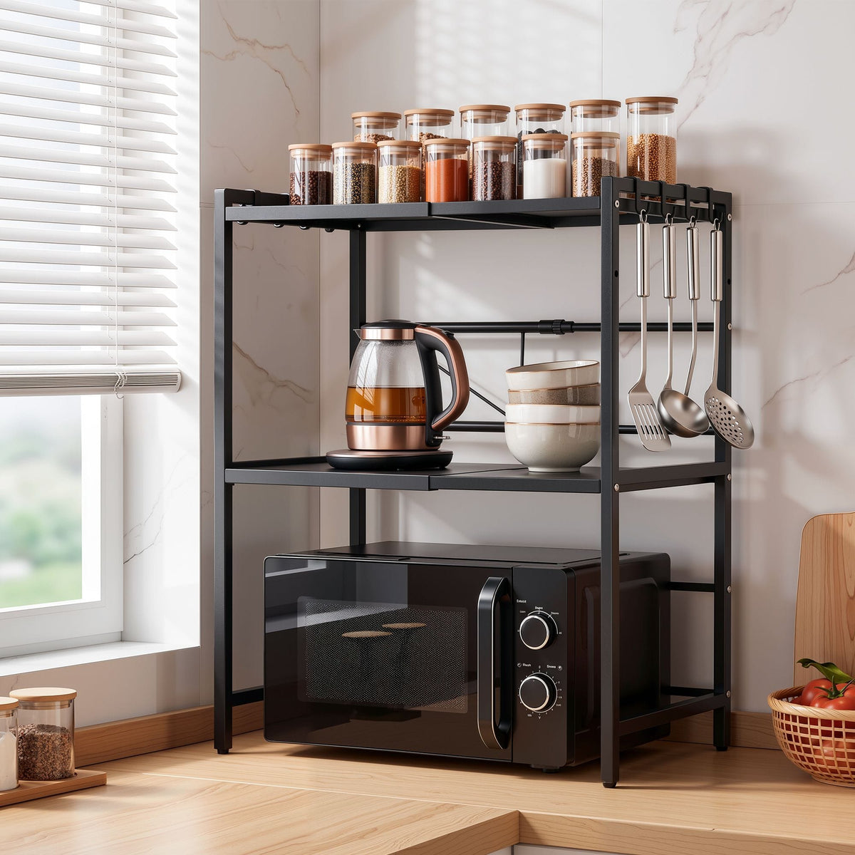 Alona.com.au Home & Garden > Kitchenware > Kitchen Utensils Artiss Kitchen Bakers Rack 40-60CMX78CM Metal Microwave Stand Black