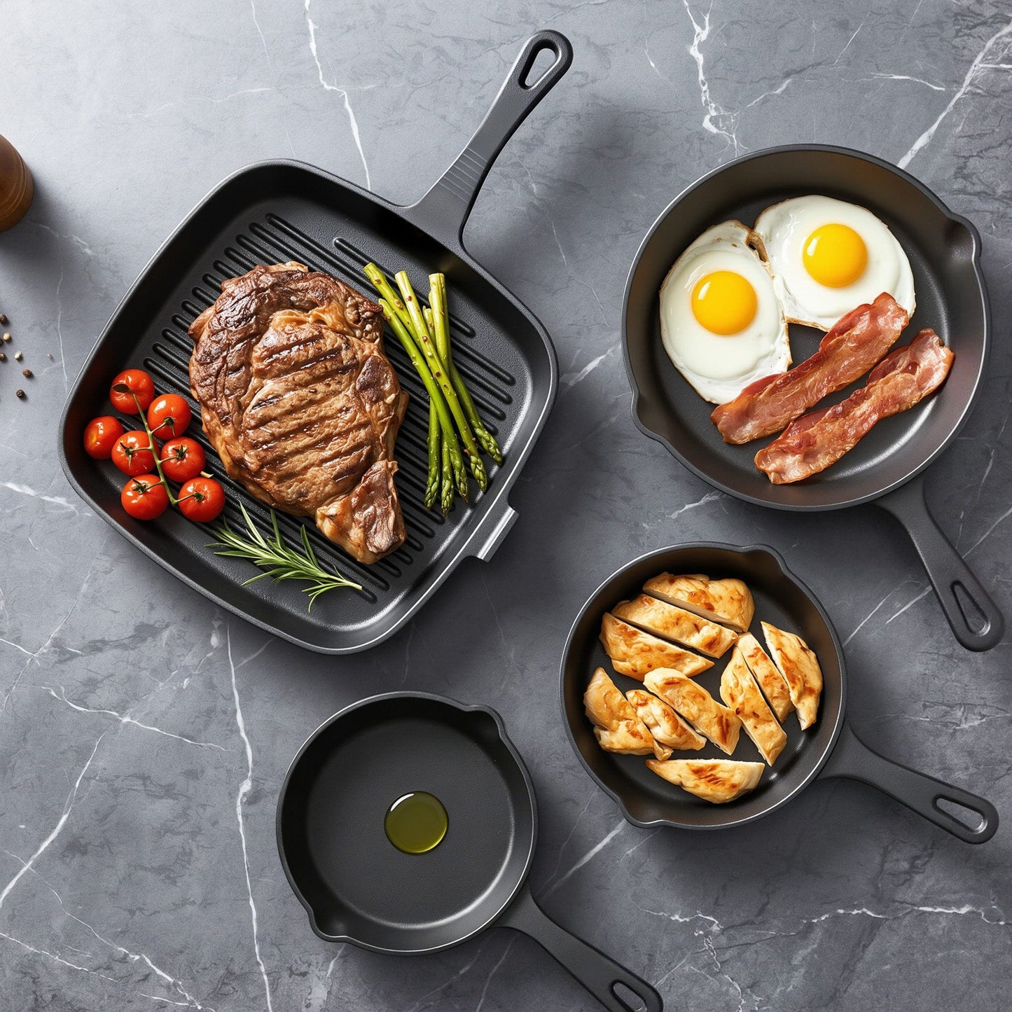 Alona.com.au Home & Garden > Kitchenware > Skillets & Frying Pans 5-Star Chef Cast Iron Fry Pan Skillet Cookware Set Induction Black 14/16/20/24cm