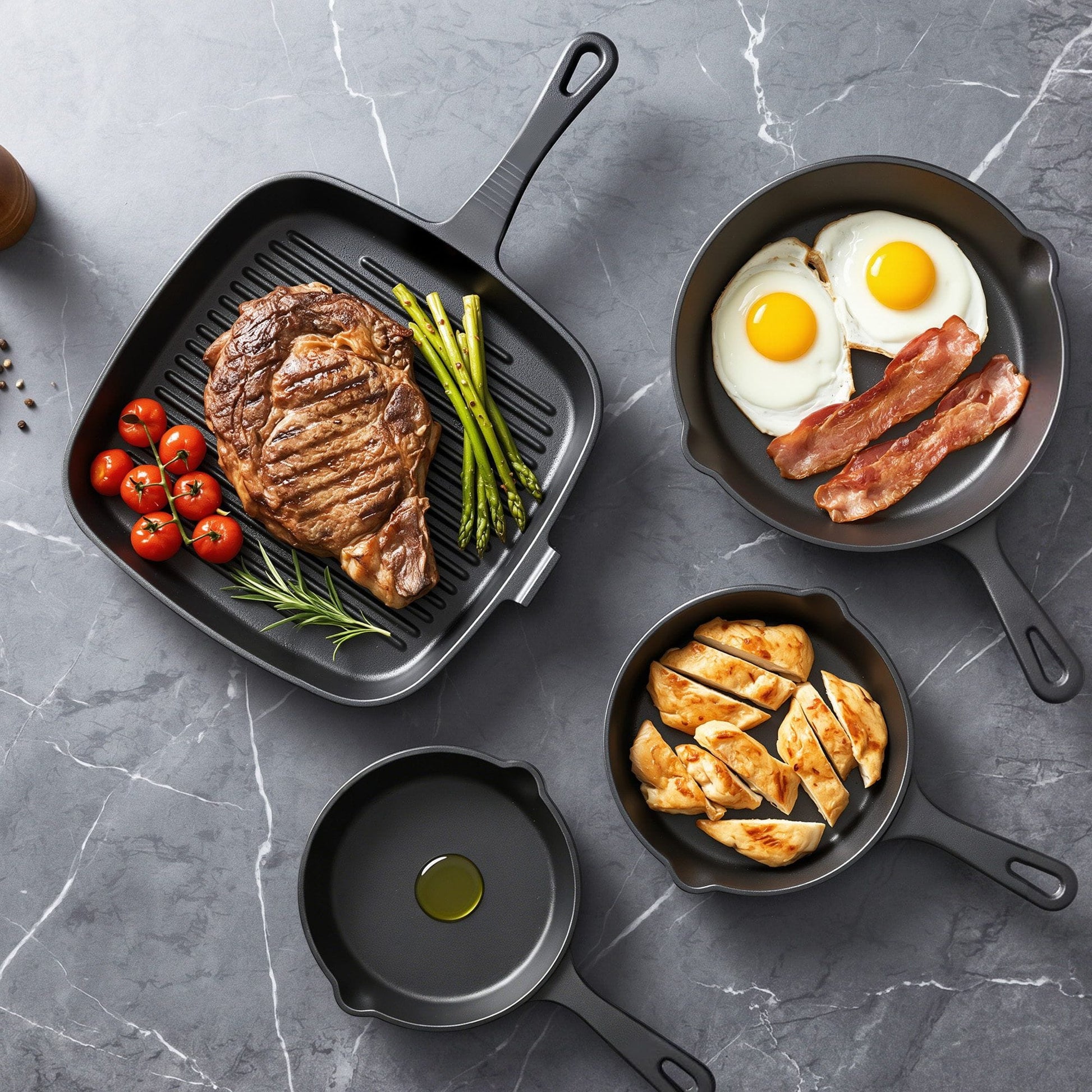 Alona.com.au Home & Garden > Kitchenware > Skillets & Frying Pans 5-Star Chef Cast Iron Fry Pan Skillet Cookware Set Induction Black 14/16/20/24cm