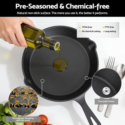 Alona.com.au Home & Garden > Kitchenware > Skillets & Frying Pans 5-Star Chef Cast Iron Fry Pan Skillet Cookware Set Induction Black 14/16/20/24cm