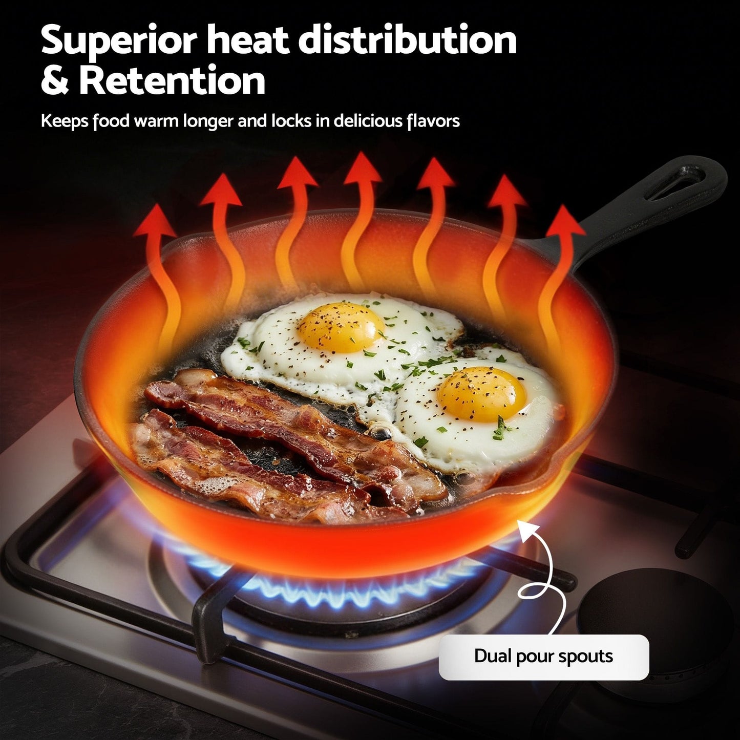 Alona.com.au Home & Garden > Kitchenware > Skillets & Frying Pans 5-Star Chef Cast Iron Fry Pan Skillet Cookware Set Induction Black 14/16/20/24cm