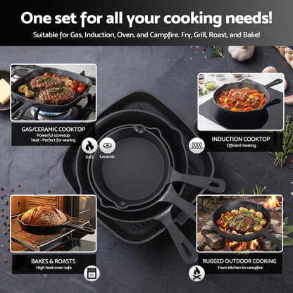 Alona.com.au Home & Garden > Kitchenware > Skillets & Frying Pans 5-Star Chef Cast Iron Fry Pan Skillet Cookware Set Induction Black 14/16/20/24cm