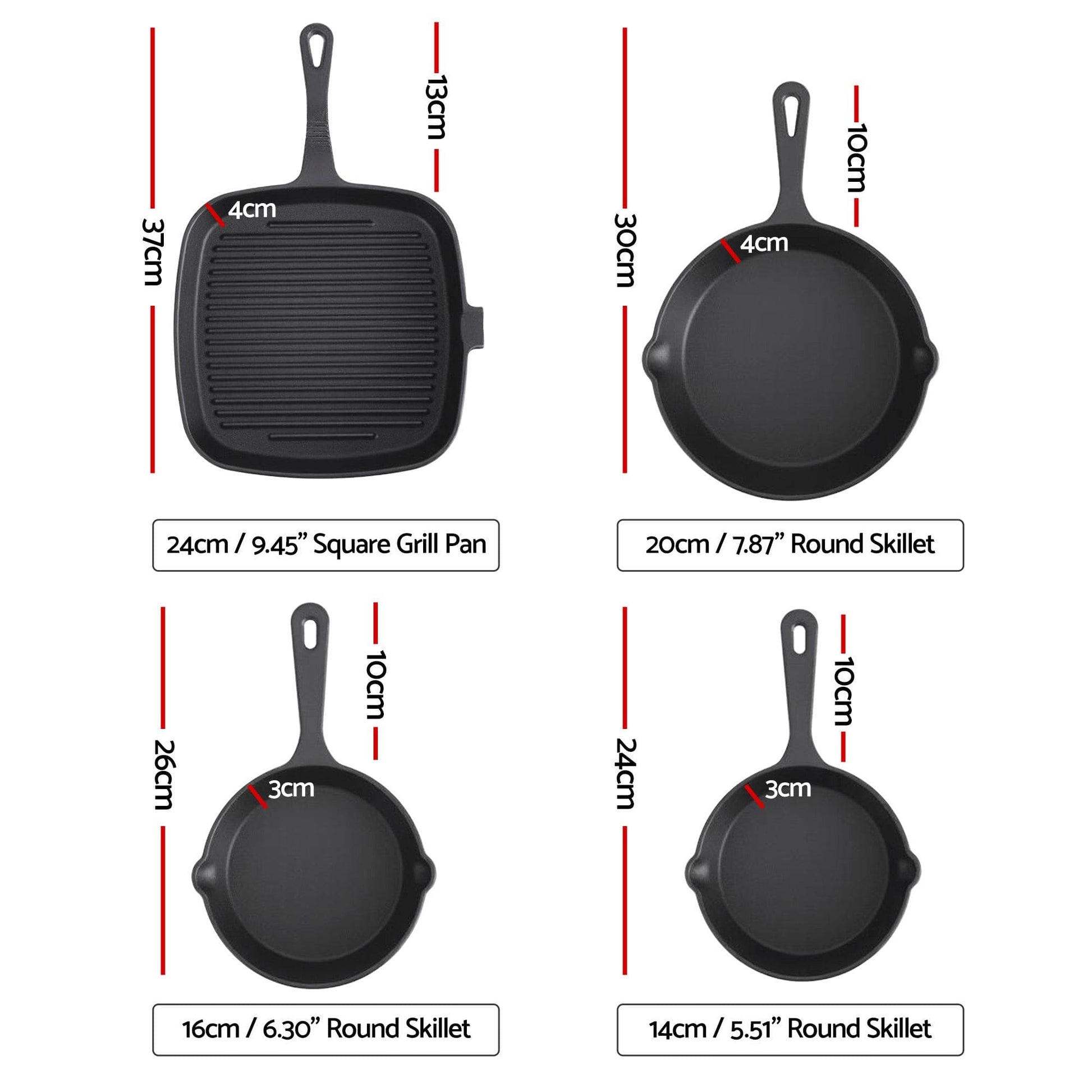 Alona.com.au Home & Garden > Kitchenware > Skillets & Frying Pans 5-Star Chef Cast Iron Fry Pan Skillet Cookware Set Induction Black 14/16/20/24cm