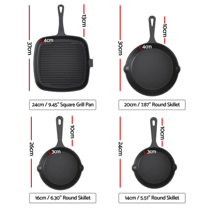 Alona.com.au Home & Garden > Kitchenware > Skillets & Frying Pans 5-Star Chef Cast Iron Fry Pan Skillet Cookware Set Induction Black 14/16/20/24cm