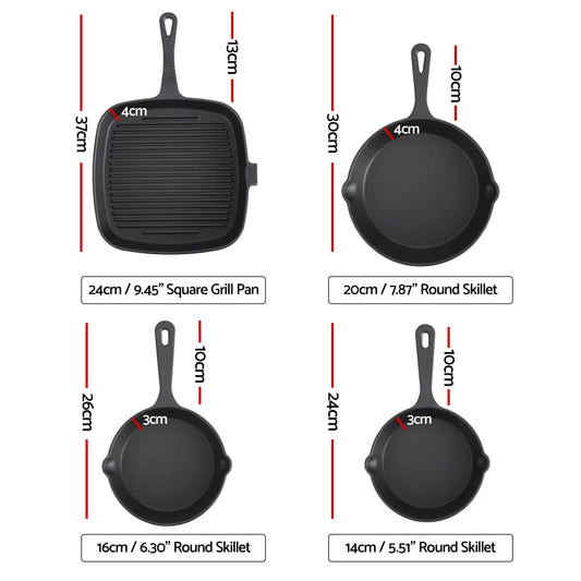 Alona.com.au Home & Garden > Kitchenware > Skillets & Frying Pans 5-Star Chef Cast Iron Fry Pan Skillet Cookware Set Induction Black 14/16/20/24cm