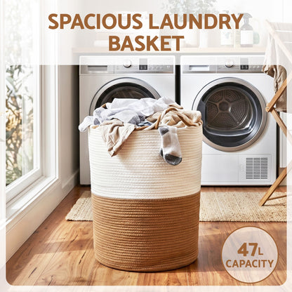 Alona.com.au Home & Garden > Laundry & Cleaning > Laundry Baskets Artiss Woven Laundry Basket with handles Foldable White & Brown