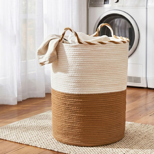 Alona.com.au Home & Garden > Laundry & Cleaning > Laundry Baskets Artiss Woven Laundry Basket with handles Foldable White & Brown