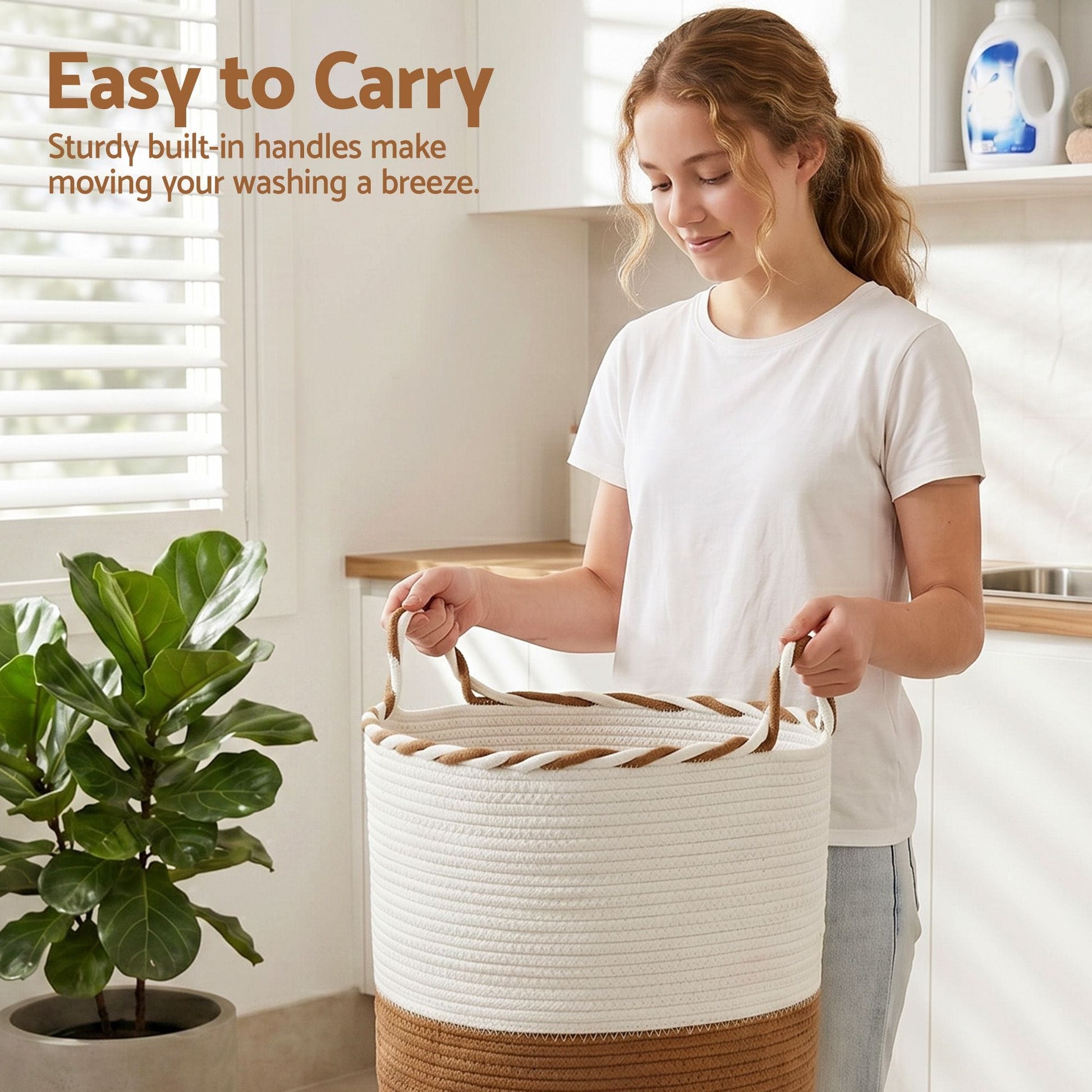 Alona.com.au Home & Garden > Laundry & Cleaning > Laundry Baskets Artiss Woven Laundry Basket with handles Foldable White & Brown