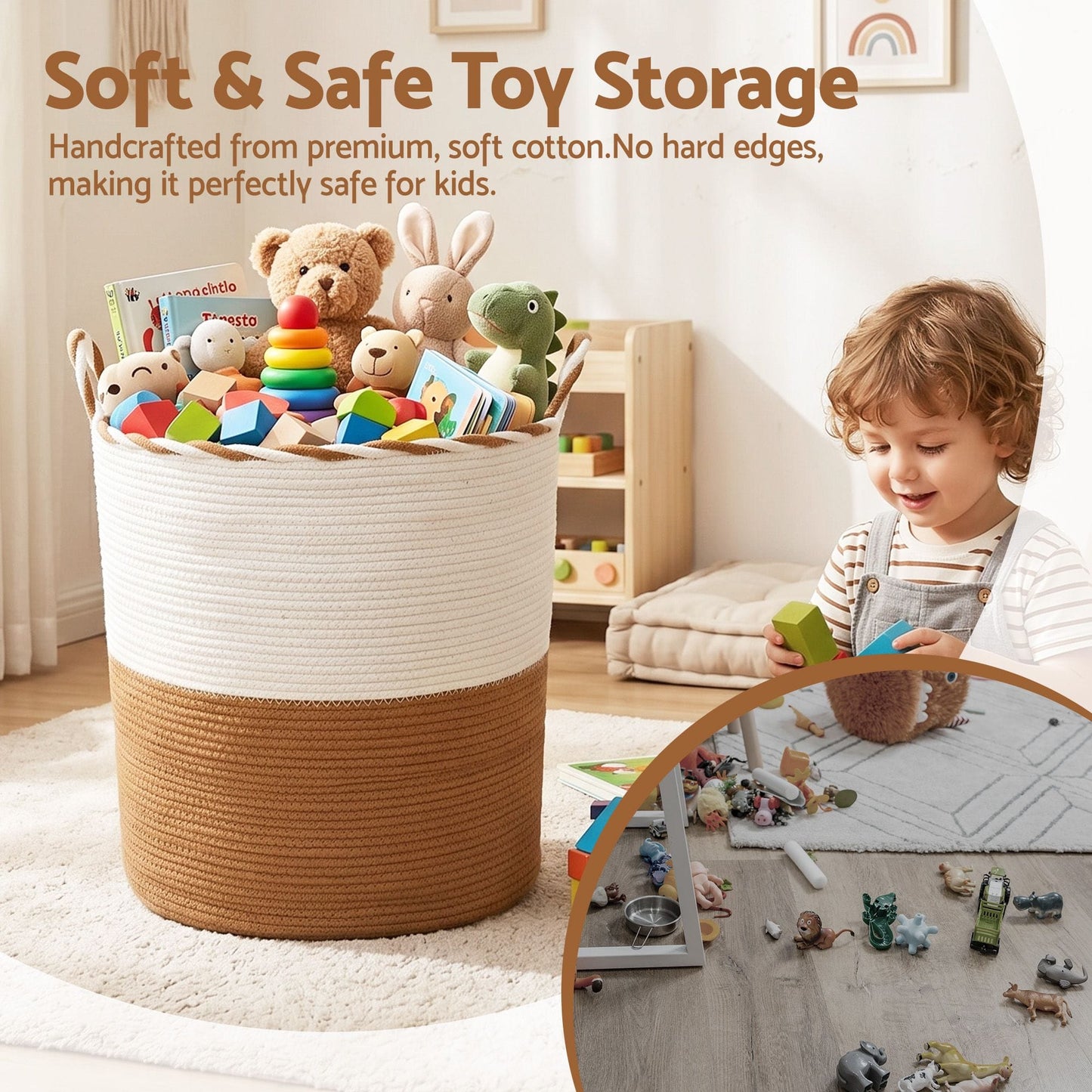 Alona.com.au Home & Garden > Laundry & Cleaning > Laundry Baskets Artiss Woven Laundry Basket with handles Foldable White & Brown