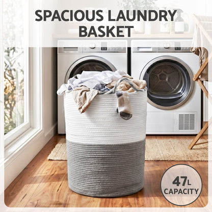 Alona.com.au Home & Garden > Laundry & Cleaning > Laundry Baskets Artiss Woven Laundry Basket with handles Foldable White & Grey