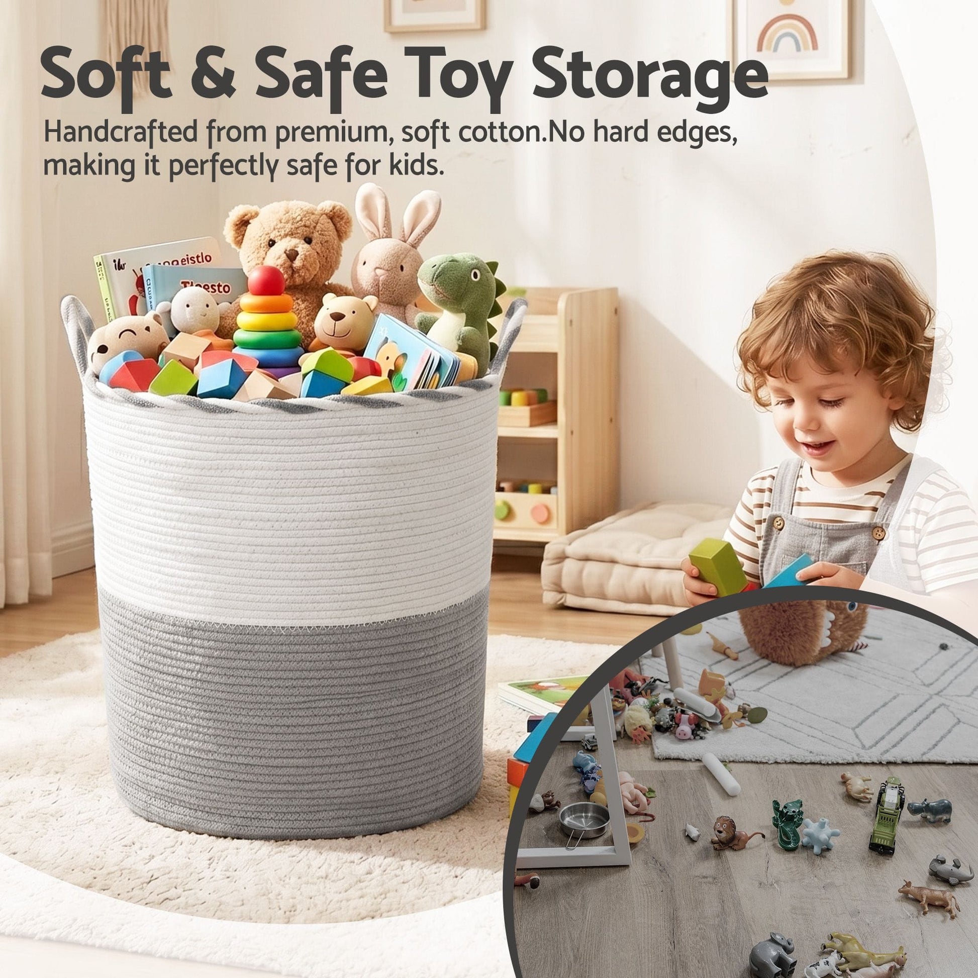 Alona.com.au Home & Garden > Laundry & Cleaning > Laundry Baskets Artiss Woven Laundry Basket with handles Foldable White & Grey