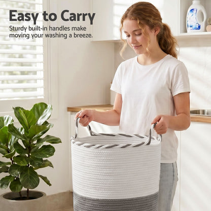 Alona.com.au Home & Garden > Laundry & Cleaning > Laundry Baskets Artiss Woven Laundry Basket with handles Foldable White & Grey