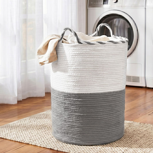 Alona.com.au Home & Garden > Laundry & Cleaning > Laundry Baskets Artiss Woven Laundry Basket with handles Foldable White & Grey