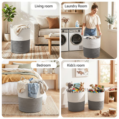 Alona.com.au Home & Garden > Laundry & Cleaning > Laundry Baskets Artiss Woven Laundry Basket with handles Foldable White & Grey
