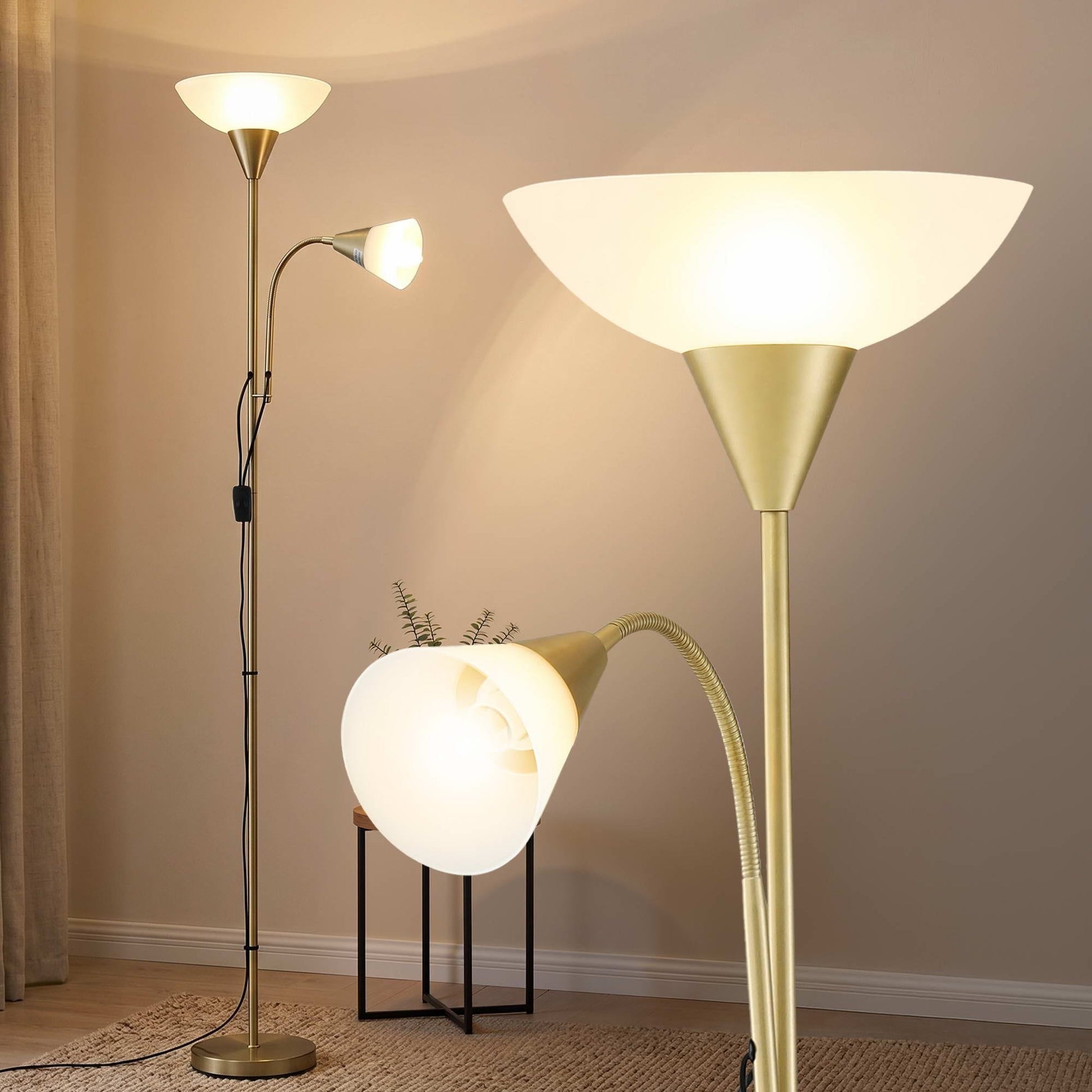 Alona.com.au Home & Garden > Lighting > Floor Lamps Artiss Gold Floor Lamp with Reading Light | Mother and Child Standing Lamp with 360 Flexible Gooseneck, Individual Switch & Plate Shade, E27 & E14 Bulb (Not Included) Home Living Room Office Reading