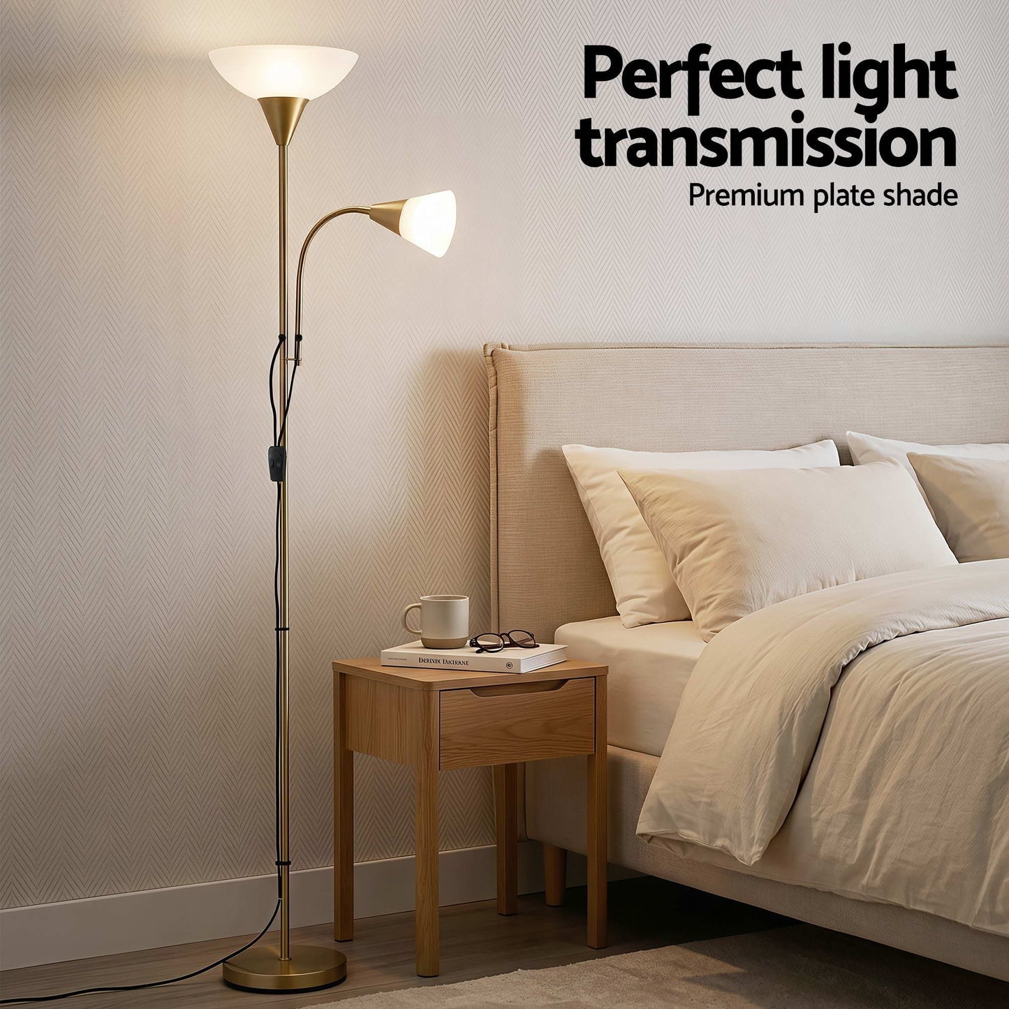 Alona.com.au Home & Garden > Lighting > Floor Lamps Artiss Gold Floor Lamp with Reading Light | Mother and Child Standing Lamp with 360 Flexible Gooseneck, Individual Switch & Plate Shade, E27 & E14 Bulb (Not Included) Home Living Room Office Reading