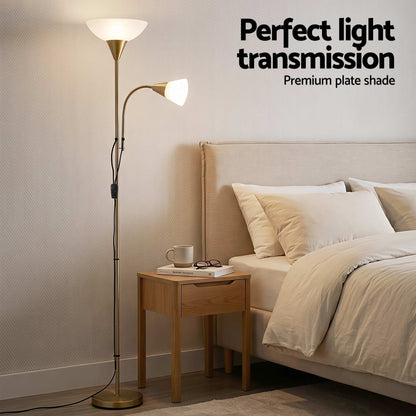 Alona.com.au Home & Garden > Lighting > Floor Lamps Artiss Gold Floor Lamp with Reading Light | Mother and Child Standing Lamp with 360 Flexible Gooseneck, Individual Switch & Plate Shade, E27 & E14 Bulb (Not Included) Home Living Room Office Reading