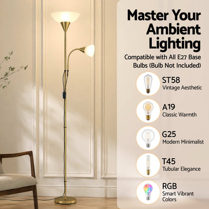 Alona.com.au Home & Garden > Lighting > Floor Lamps Artiss Gold Floor Lamp with Reading Light | Mother and Child Standing Lamp with 360 Flexible Gooseneck, Individual Switch & Plate Shade, E27 & E14 Bulb (Not Included) Home Living Room Office Reading