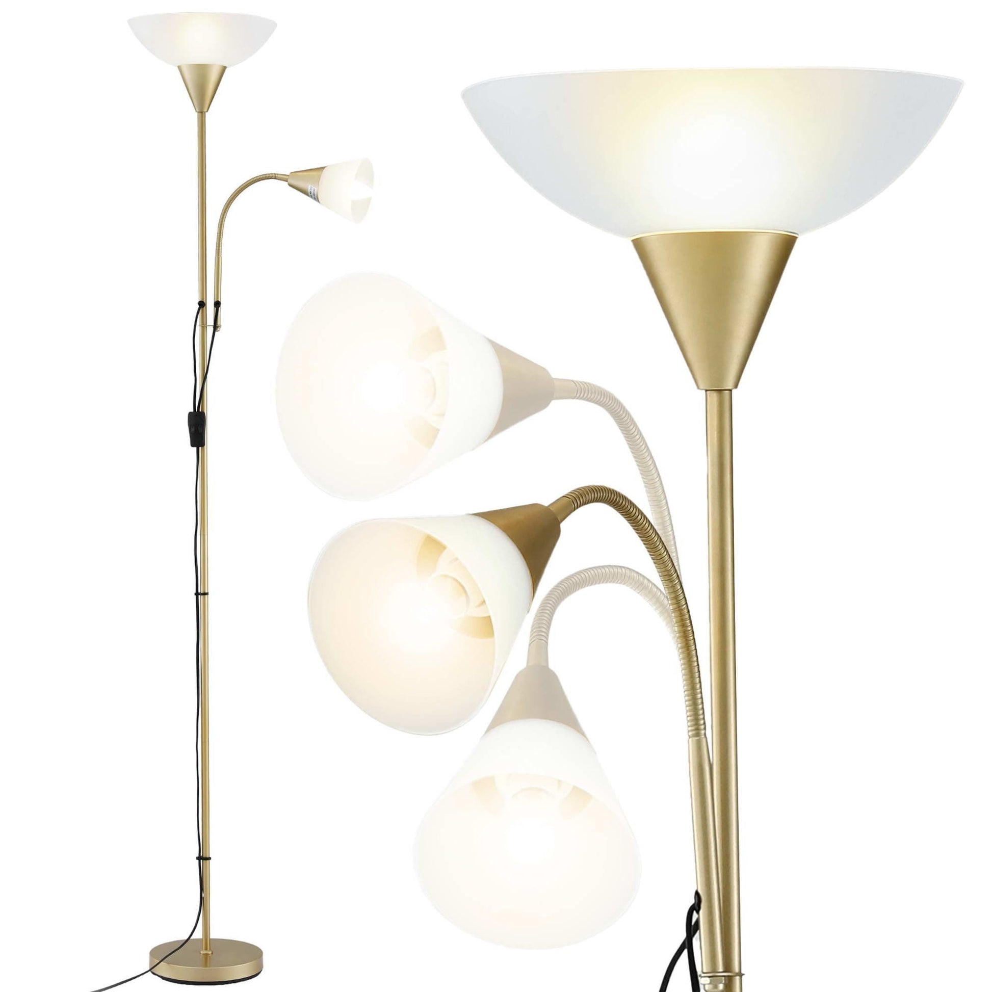 Alona.com.au Home & Garden > Lighting > Floor Lamps Artiss Gold Floor Lamp with Reading Light | Mother and Child Standing Lamp with 360 Flexible Gooseneck, Individual Switch & Plate Shade, E27 & E14 Bulb (Not Included) Home Living Room Office Reading