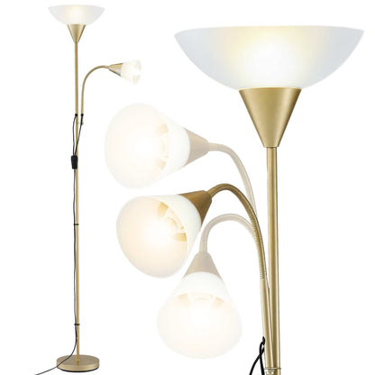 Alona.com.au Home & Garden > Lighting > Floor Lamps Artiss Gold Floor Lamp with Reading Light | Mother and Child Standing Lamp with 360 Flexible Gooseneck, Individual Switch & Plate Shade, E27 & E14 Bulb (Not Included) Home Living Room Office Reading
