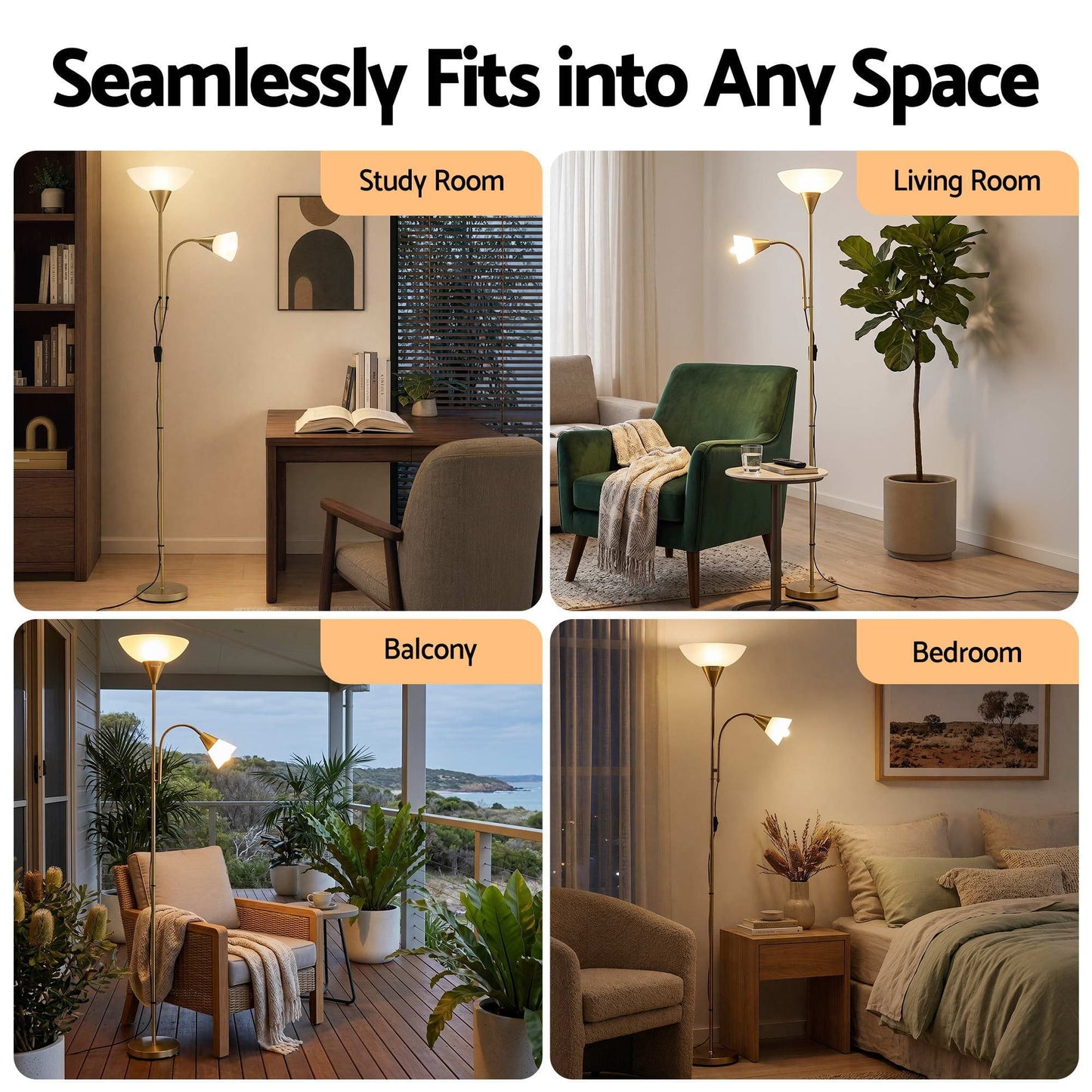 Alona.com.au Home & Garden > Lighting > Floor Lamps Artiss Gold Floor Lamp with Reading Light | Mother and Child Standing Lamp with 360 Flexible Gooseneck, Individual Switch & Plate Shade, E27 & E14 Bulb (Not Included) Home Living Room Office Reading