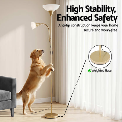 Alona.com.au Home & Garden > Lighting > Floor Lamps Artiss Gold Floor Lamp with Reading Light | Mother and Child Standing Lamp with 360 Flexible Gooseneck, Individual Switch & Plate Shade, E27 & E14 Bulb (Not Included) Home Living Room Office Reading