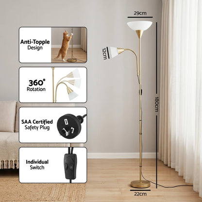 Alona.com.au Home & Garden > Lighting > Floor Lamps Artiss Gold Floor Lamp with Reading Light | Mother and Child Standing Lamp with 360 Flexible Gooseneck, Individual Switch & Plate Shade, E27 & E14 Bulb (Not Included) Home Living Room Office Reading