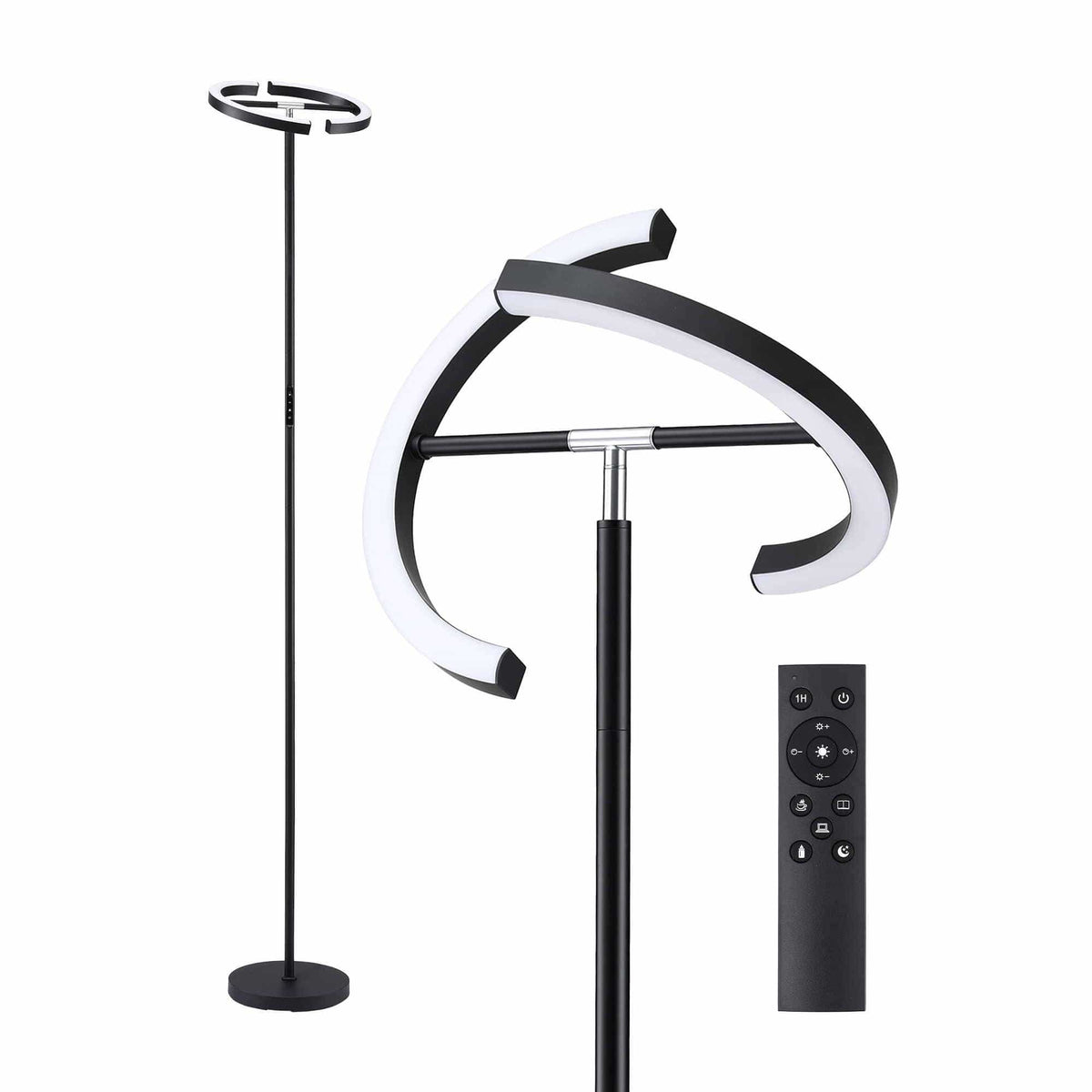 Alona.com.au Home & Garden > Lighting > Floor Lamps Artiss LED Floor Lamp with Dual Rotating Heads, Dimmable Light and Remote Control Black 20W