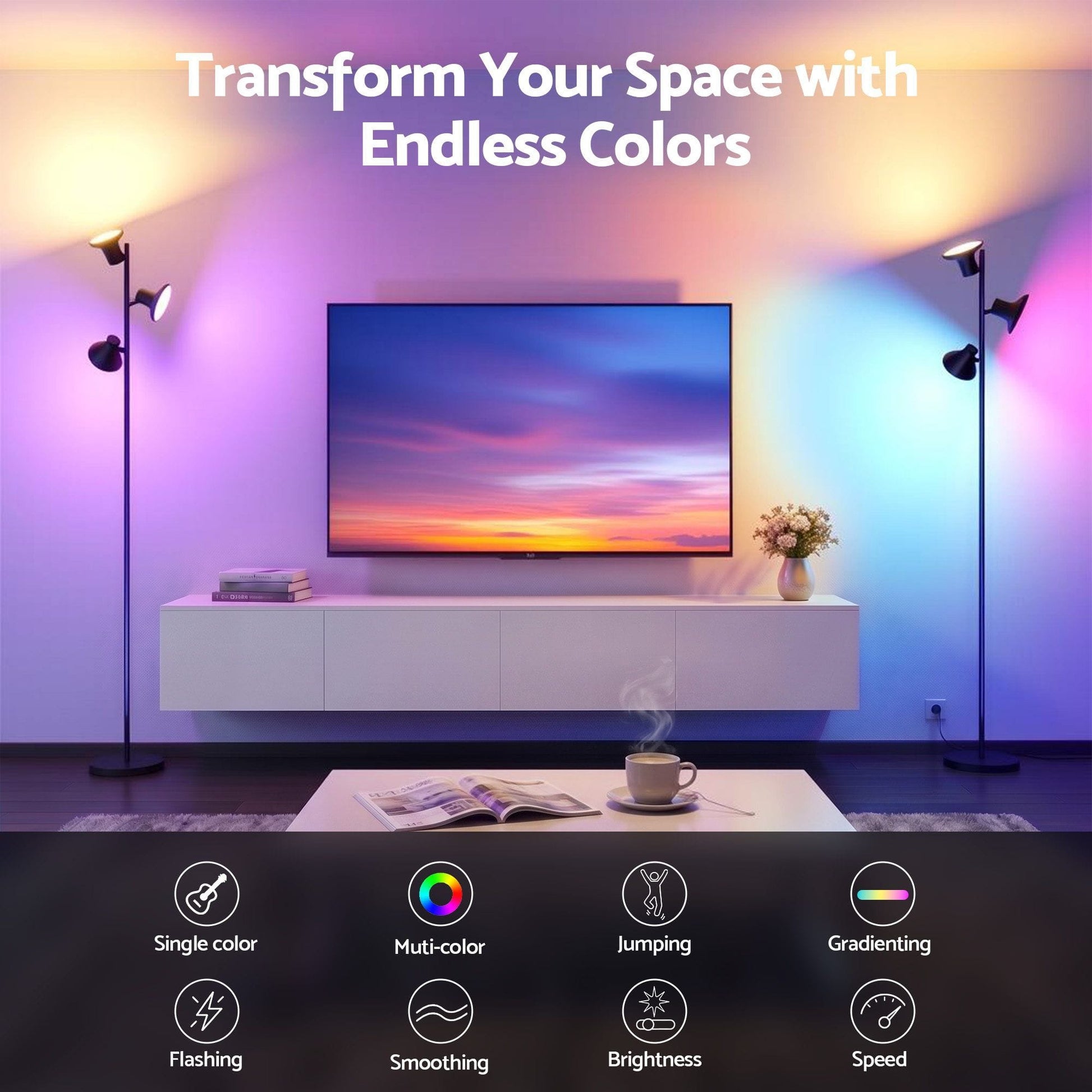 Alona.com.au Home & Garden > Lighting > Floor Lamps Artiss RGB Floor Lamp LED with 3 Swivel Lights Color Changing Lamp with Remote Stepless Dimmable