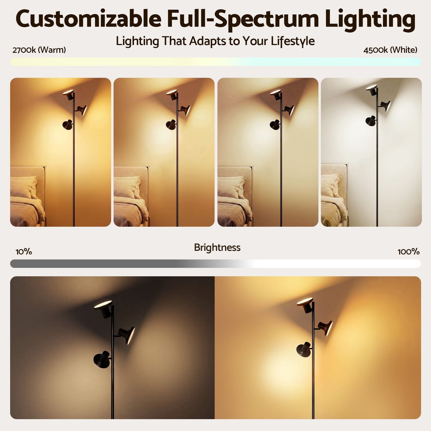 Alona.com.au Home & Garden > Lighting > Floor Lamps Artiss RGB Floor Lamp LED with 3 Swivel Lights Color Changing Lamp with Remote Stepless Dimmable