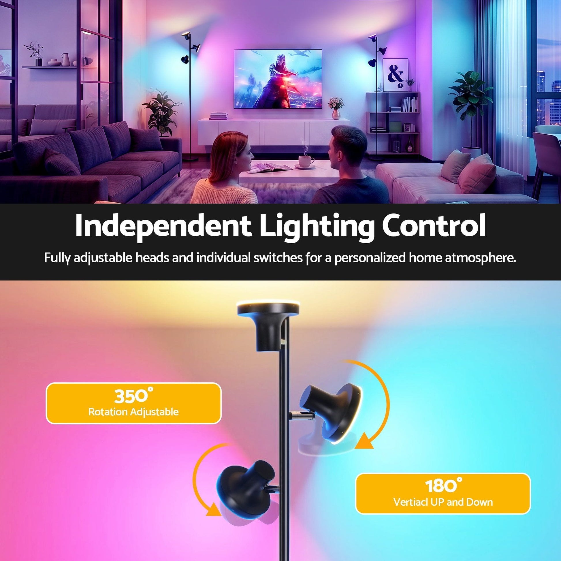 Alona.com.au Home & Garden > Lighting > Floor Lamps Artiss RGB Floor Lamp LED with 3 Swivel Lights Color Changing Lamp with Remote Stepless Dimmable