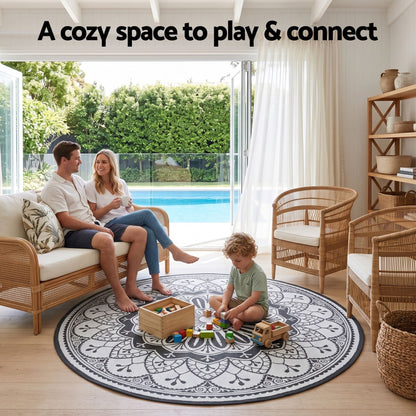 Alona.com.au Home & Garden > Rugs > Outdoor Rugs Gardeon 180CM Outdoor Rug Reversible Carpet PP Area Mat Patio Rugs Round Grey