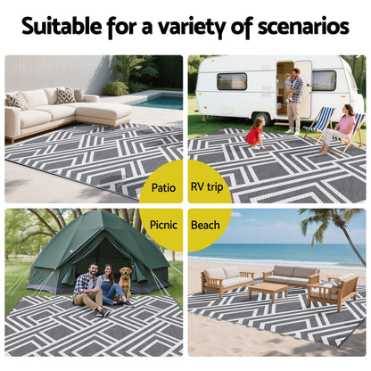 Alona.com.au Home & Garden > Rugs > Outdoor Rugs Gardeon Outdoor Rugs 274x366cm Reversible PP Dual-Sided Area Mat Large Carpet Patio Rug Grey