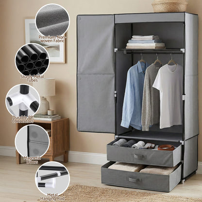 Alona.com.au Home & Garden > Storage > Clothing & Wardrobe Storage Artiss Large Portable Clothes Closet Wardrobe with Magnetic Door Grey