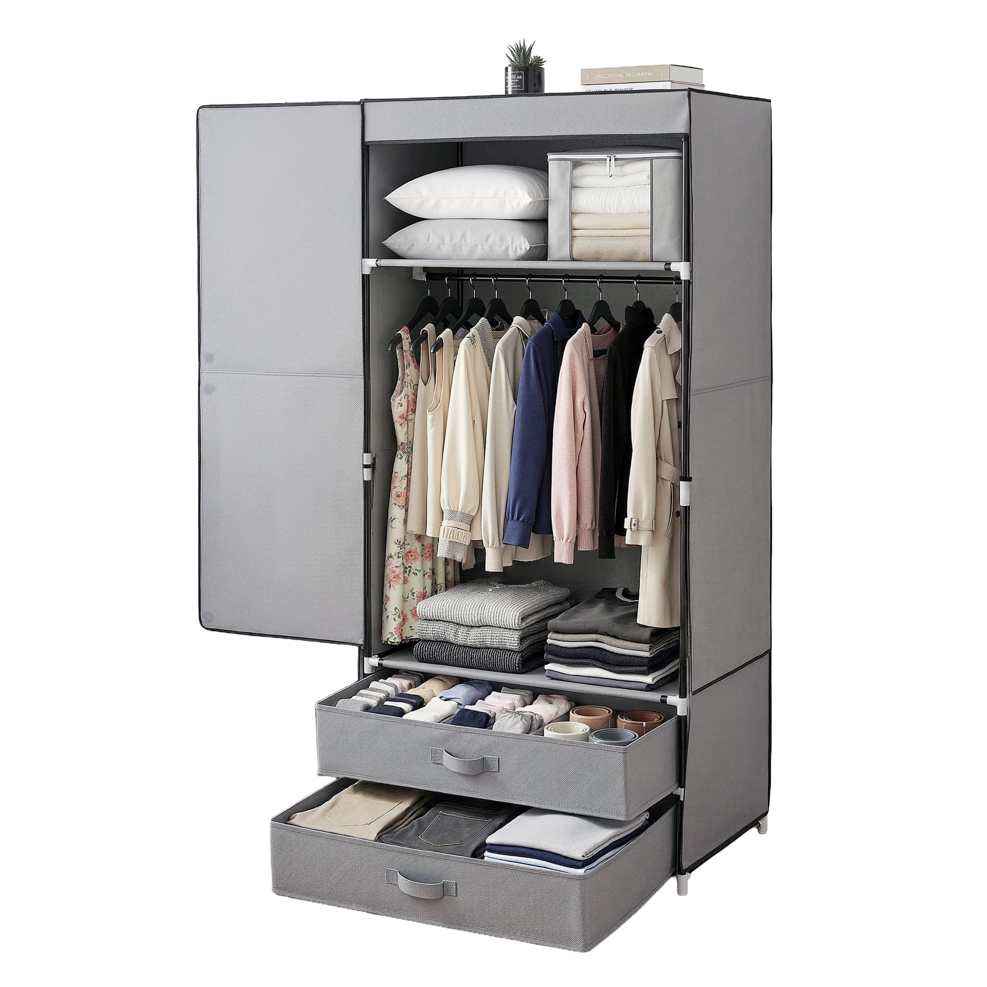 Alona.com.au Home & Garden > Storage > Clothing & Wardrobe Storage Artiss Large Portable Clothes Closet Wardrobe with Magnetic Door Grey