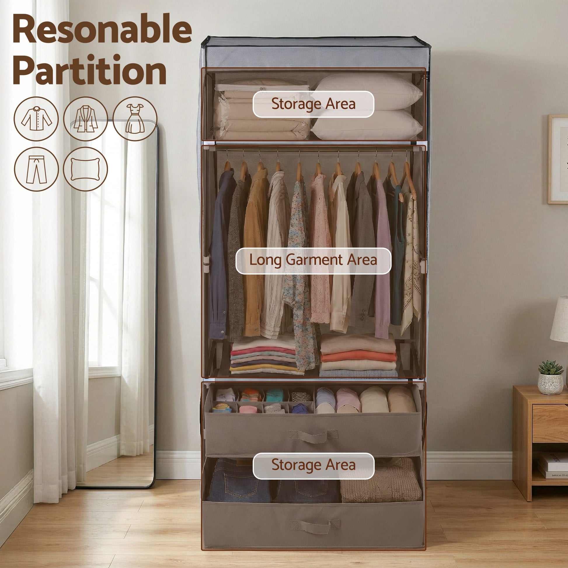Alona.com.au Home & Garden > Storage > Clothing & Wardrobe Storage Artiss Large Portable Clothes Closet Wardrobe with Magnetic Door Grey
